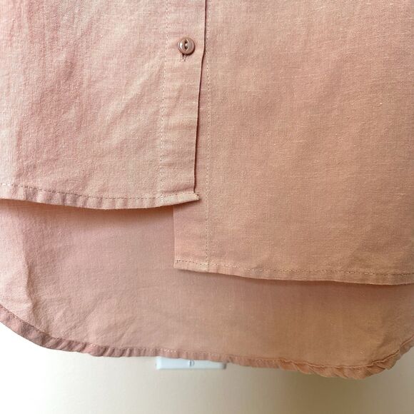Mordenmiss Top Women’s Lg Long Sleeve Button Up Peach Linen Cotton - Picture 4 of 7